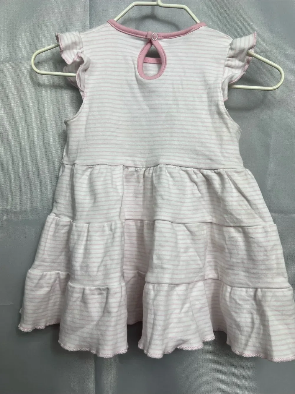 Magnolia Baby pink & white stripe  tiered dress with alligator appliqué 12 Mon